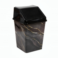 Ведро для мусора Виолет с подвижной крышкой квадратное 5 л, черный мрамор