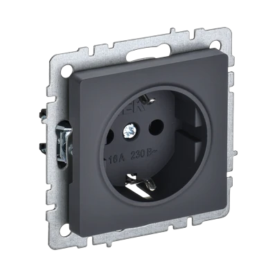 Розетка IEK Brite 1-местная с/з скрытой установки без рамки, графит (BR-R11-16-K53)