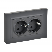 Розетка IEK Brite 2-местная с/з скрытой установки, без защитных шторок, графит (BR-R27-16-K53-F)
