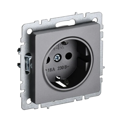 Розетка IEK Brite 1-местная с/з скрытой установки без рамки, сталь (BR-R11-16-K46)