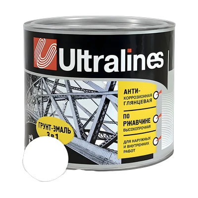 Грунт-эмаль по ржавчине ULTRA LINES 3 в 1 глянцевая, белая 1,8 кг