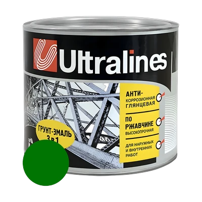 Грунт-эмаль по ржавчине ULTRA LINES 3 в 1 глянцевая, зеленая 1,8 кг