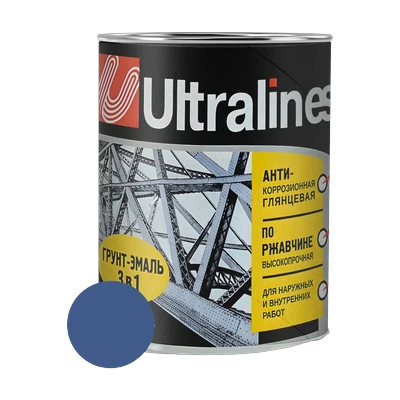 Грунт-эмаль по ржавчине ULTRA LINES 3 в 1 глянцевая, синяя 0,8 кг