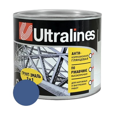 Грунт-эмаль по ржавчине ULTRA LINES 3 в 1 глянцевая, синяя 1,8 кг