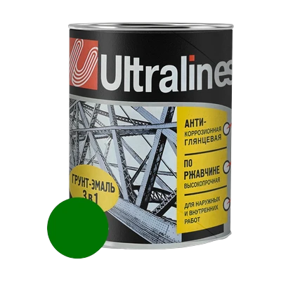 Грунт-эмаль по ржавчине ULTRA LINES 3 в 1 глянцевая, зеленая 0,8 кг