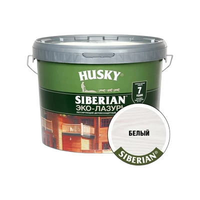 Эко-лазурь для дерева Husky Siberian полуматовая, белая (2,5 л)