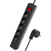 Сетевой фильтр Космос 5 гнезд 1,8 м с выключателем +USB, черный 