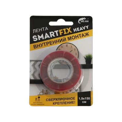 Лента двусторонняя 19 мм, прозрачная, SmartFix Heavy (1,5 м)