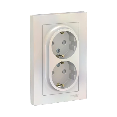 Розетка Schneider Electric AtlasDesign 2-местная с/з скрытой установки, жемчуг (ATN000424)