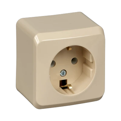 Розетка Schneider Electric Этюд 1-местная с/з открытой установки, кремовый (SCPA16-003K)
