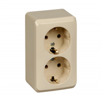 Розетка Schneider Electric Этюд 2-местная с/з открытой установки, кремовый (SCPA16-007K)