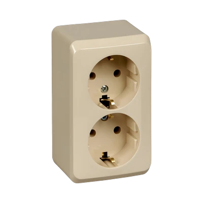 Розетка Schneider Electric Этюд 2-местная с/з открытой установки, кремовый (SCPA16-007K)