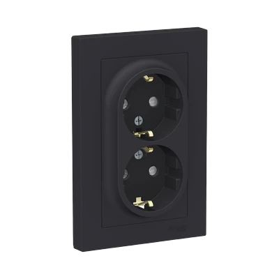 Розетка Schneider Electric AtlasDesign 2-местная с/з скрытой установки, карбон (ATN001024) 