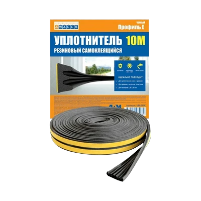 Уплотнитель для окон черный, D профиль (10 м)