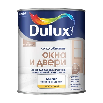 Краска Dulux Окна и двери полуматовая, база ВС (0,75 л)