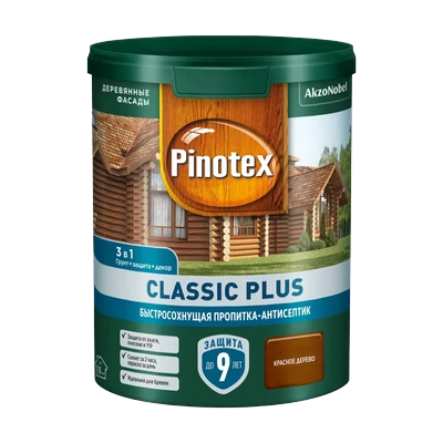 Пропитка Pinotex Classic Plus на гибридной основе полуматовая, красное дерево 0,9 л