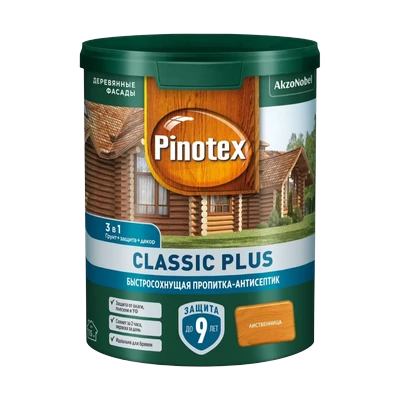 Пропитка Pinotex Classic Plus на гибридной основе полуматовая, лиственница (0,9 л)