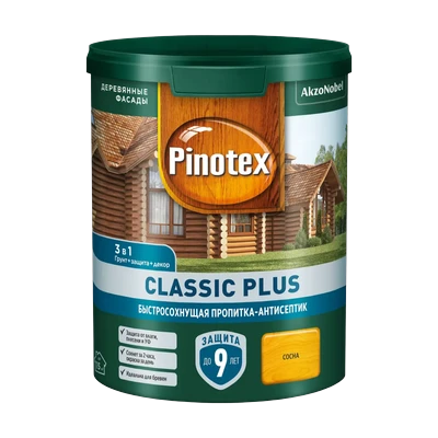 Пропитка Pinotex Classic Plus на гибридной основе полуматовая, сосна (0,9 л)