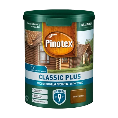 Пропитка Pinotex Classic Plus на гибридной основе полуматовая, тиковое дерево (0,9 л)