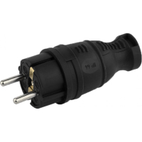 Вилка прямая каучук 16А 220В черная, AY-KA