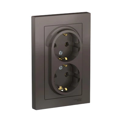 Розетка Schneider Electric AtlasDesign 2-местная с/з скрытой установки, мокко (ATN000624)