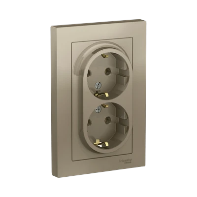 Розетка Schneider Electric AtlasDesign 2-местная с/з скрытой установки, шампань (ATN000524)