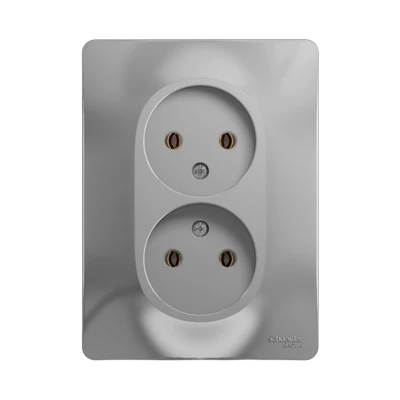 Розетка Schneider Electric Glossa 2-местная б/з скрытой установки, алюминий (GSL000320)