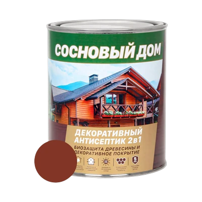 Состав декоративно-защитный Сосновый дом для древесины, красное дерево 0,8 л