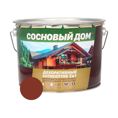 Состав декоративно-защитный Сосновый дом для древесины, красное дерево 2,7 л
