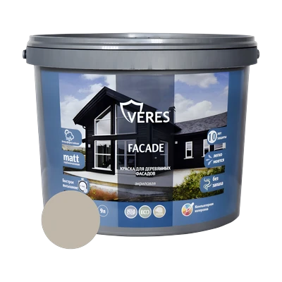 Краска Veres Facade для деревянных фасадов акриловая матовая, теплый камень 2,7 л