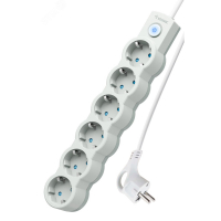 Удлинитель Космос 6 гнезд 3 м евро с заземлением, с выключателем, белый (ПВС 3х0,75 мм²)