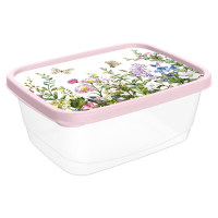 Контейнер для продуктов 1,5л прямоугольный с декором "Цветущий луг" (светло-розовый)