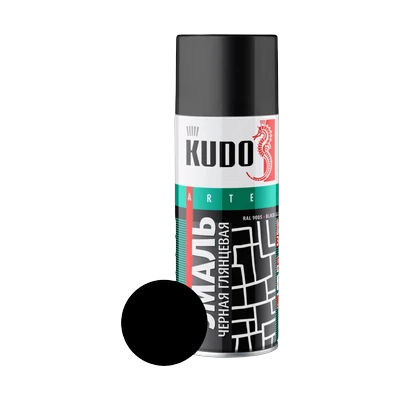 Эмаль аэрозольная KUDO  KU-1002 алкидная, черная глянцевая 520 мл