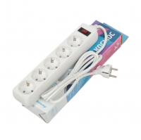 Сетевой фильтр Космос 5 гнезд 1,8 м с заземлением, с выключателем, белый