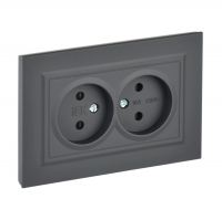 Розетка IEK Brite 2-местная б/з скрытой установки, с защитными шторками, графит (BR-R23-10-K53-F)