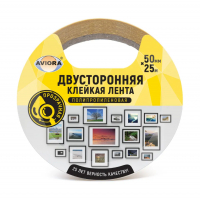 Клейкая лента Aviora двусторонняя на ПП основе 50 мм х 25 м, прозрачная (303-007)