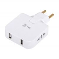 Разветвитель Эра 2 гнезда + 2USB поворотный, белый (SPF-2-FL-USB)