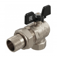 Кран шаровой Stout полнопроходной с американкой угловой 3/4" г/ш, ручка бабочка