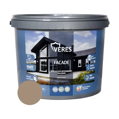 Краска Veres Facade для деревянных фасадов акриловая матовая, бежевая пудра 9,0 л