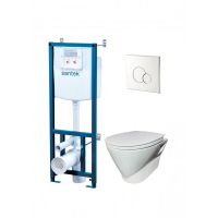 Комплект инсталляция и унитаз Santek Скай безободоквая чаша+сиденье с микролифтом+панель хром(1WH501870)