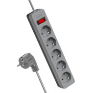 Сетевой фильтр Космос 5 гнезд 5 м евро с/з, серый ПВС 3х0,75 (FKsm5m-5g)