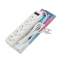 Сетевой фильтр Космос 5 гнезд 3 м с заземлением с выключателем, белый