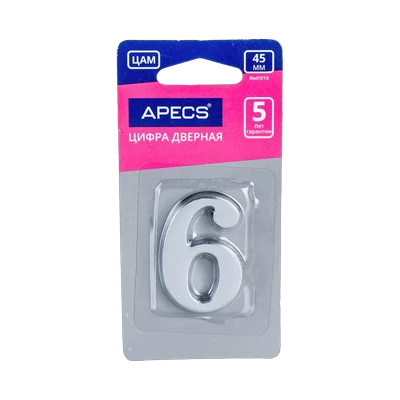 Цифра дверная Apecs CR №6 металлическая, хром