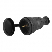 Гнездо штепсельное  AY-KA с/з 16А с защитной крышкой, каучук, черный